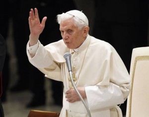 Pope Benedict XVI gives blessing during his Wednesday general audience in Paul VI's Hall at the Vatican